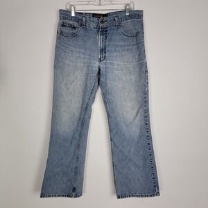 IZOD Jeans Mens Sz 34 x 30 Straight Leg Regular Fit Blue Distressed Work‎ Denim